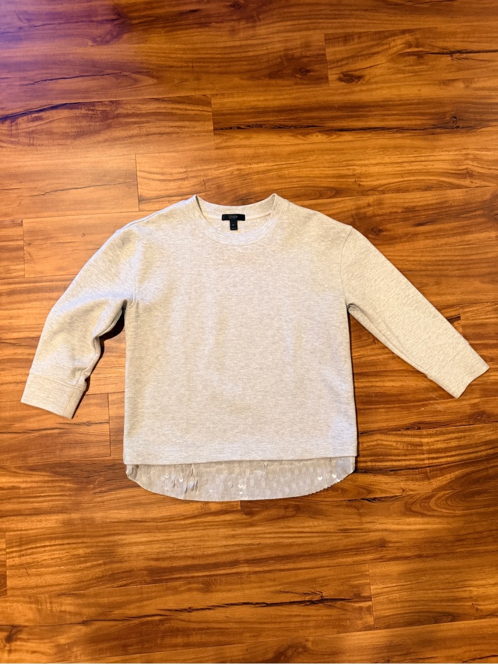 J. Crew Heather Gray Cropped Sleeve Top with Sequin Hem